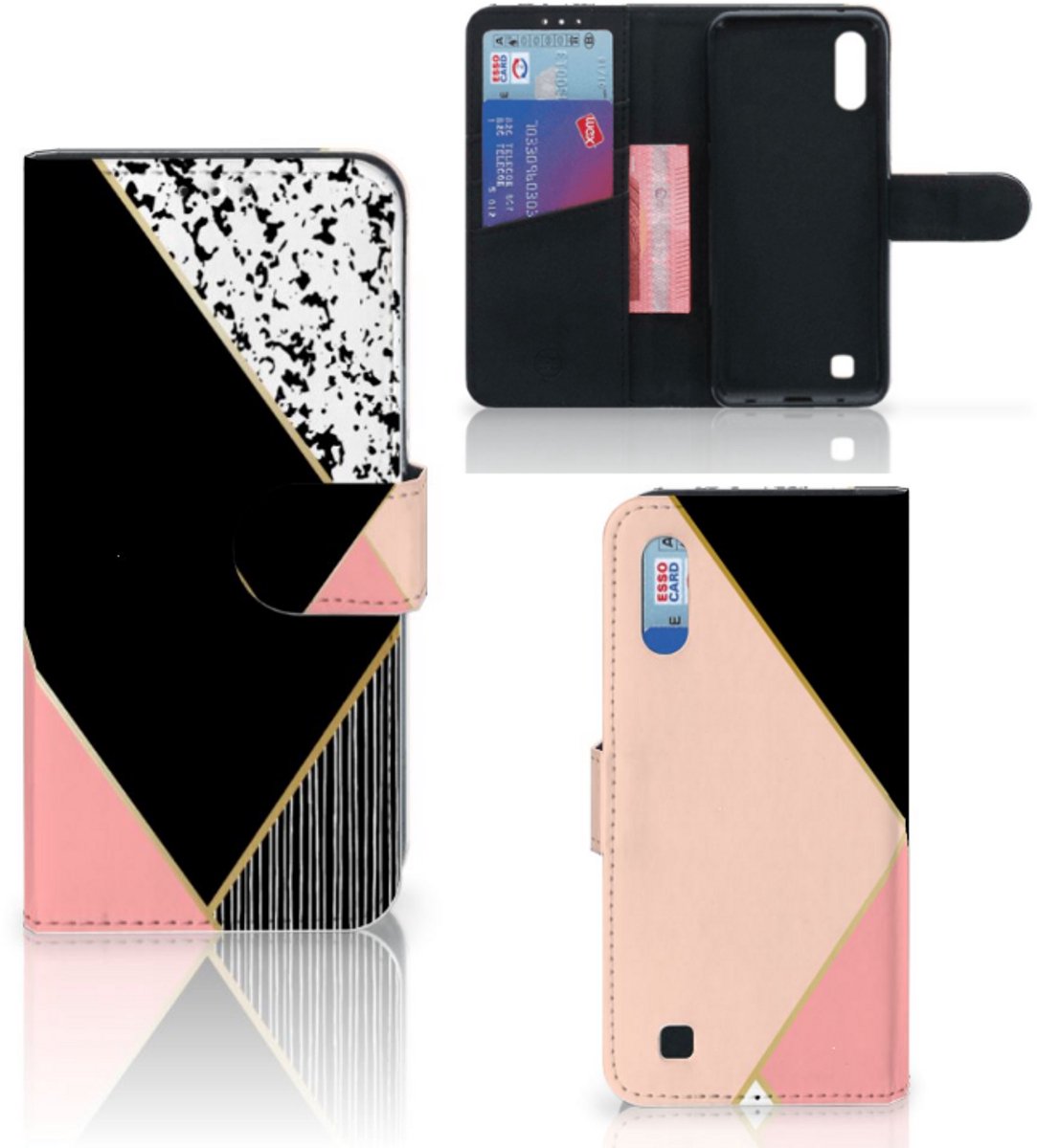Samsung Galaxy M10 Book Case Zwart Roze Vormen