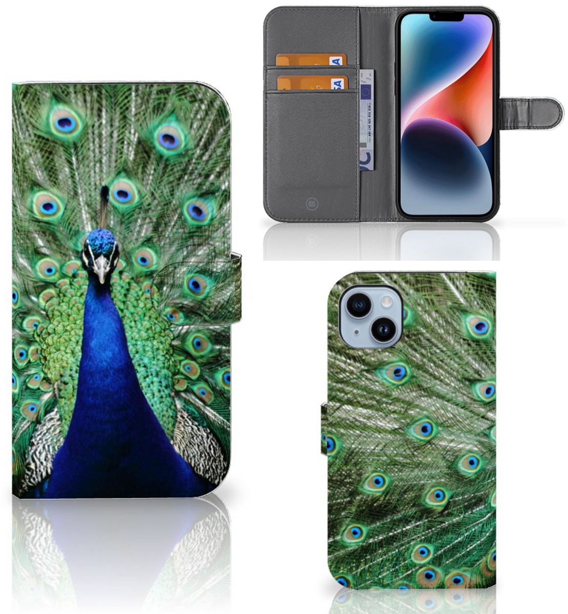 iPhone 15 Plus Telefoonhoesje met Pasjes Pauw