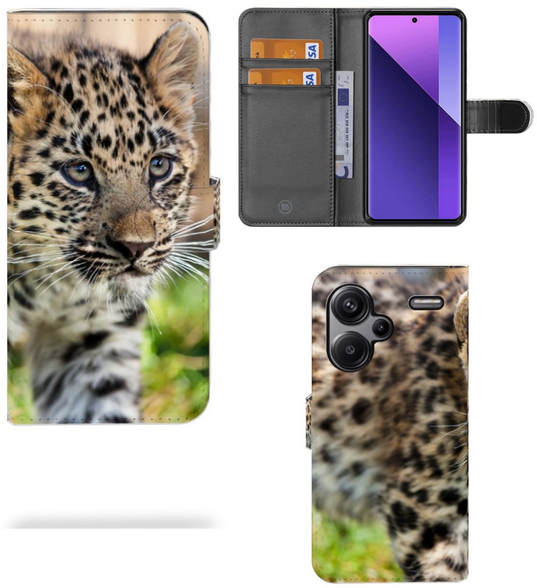 Xiaomi Redmi Note 13 Pro Plus Telefoonhoesje met Pasjes Baby Luipaard