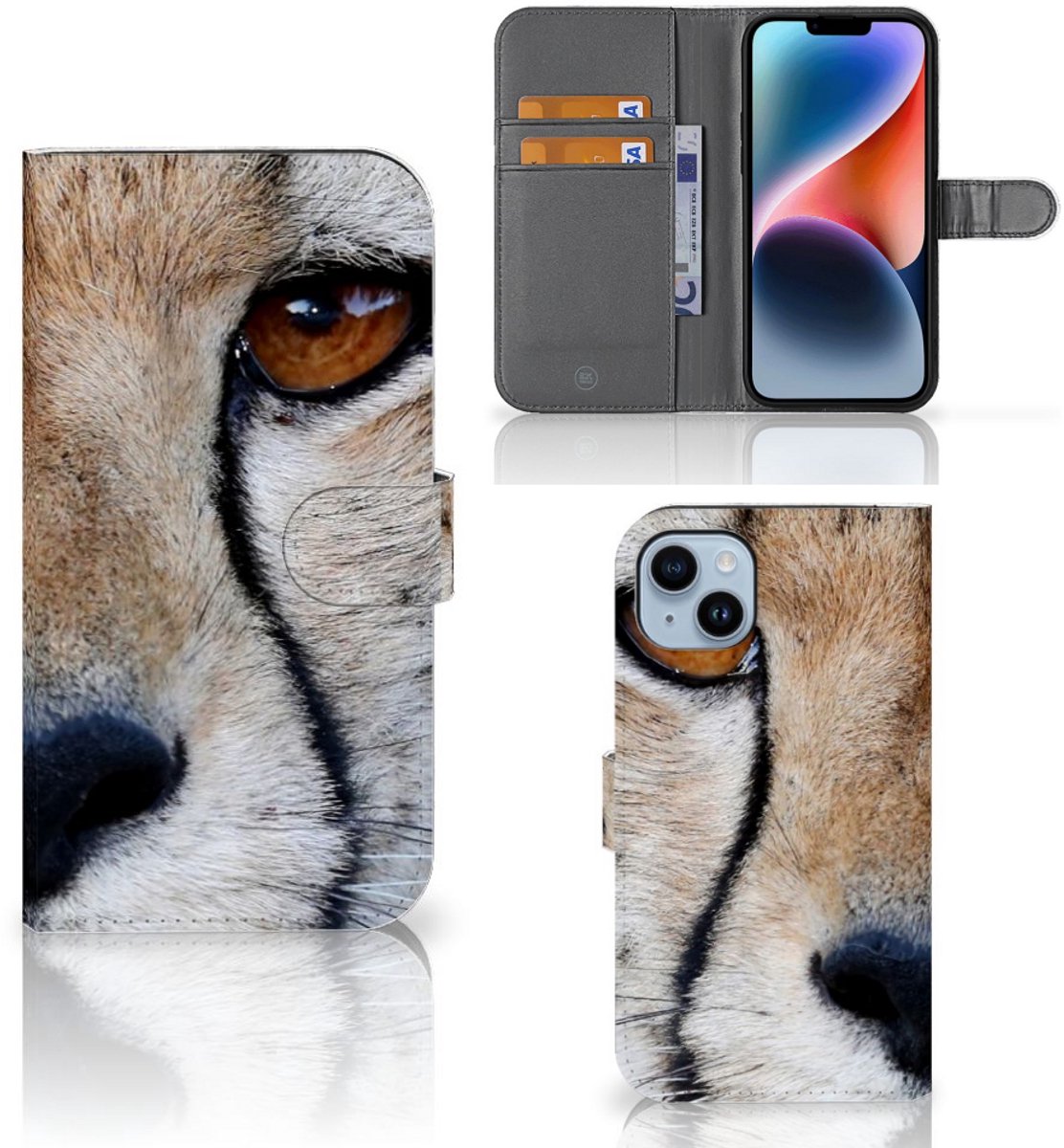 iPhone 15 Plus Telefoonhoesje met Pasjes Cheetah