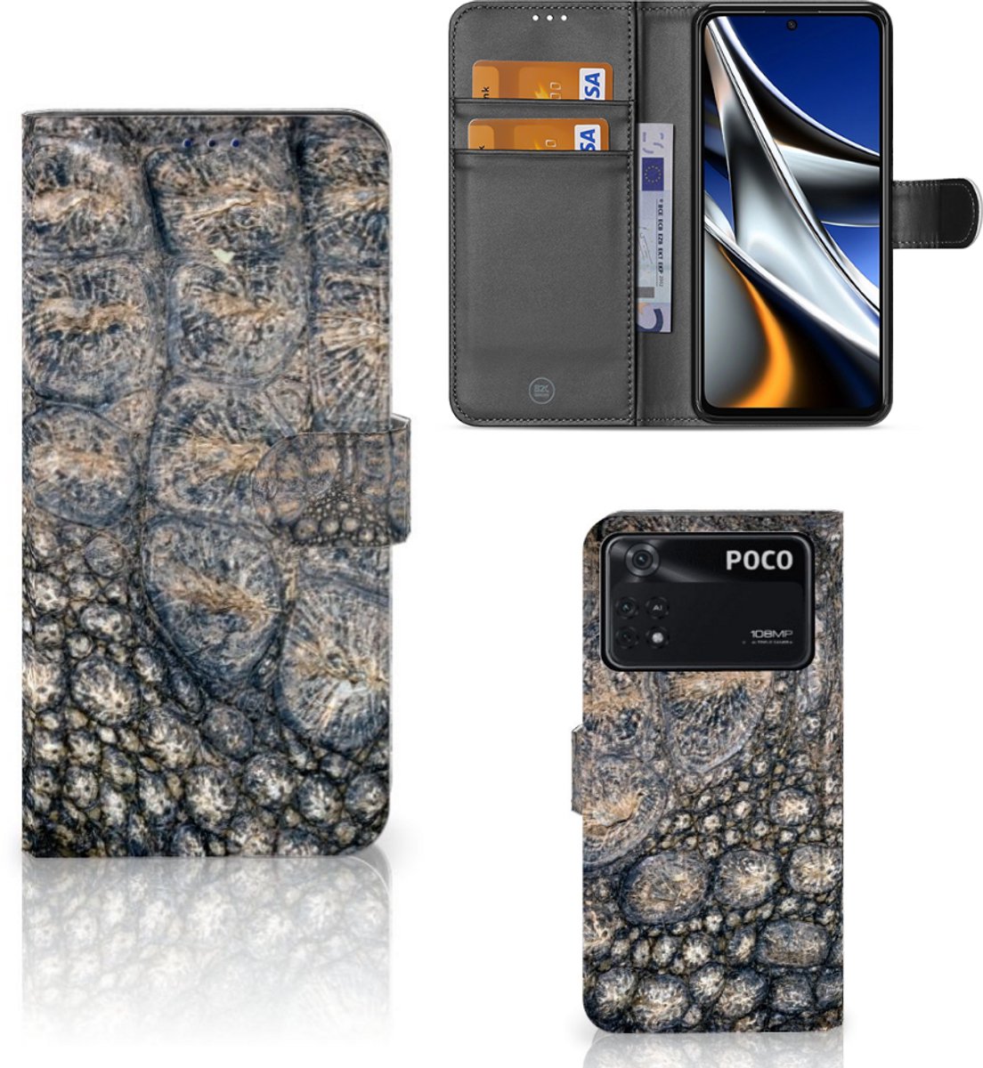 Xiaomi Poco X4 Pro 5G Telefoonhoesje met Pasjes Krokodillenprint