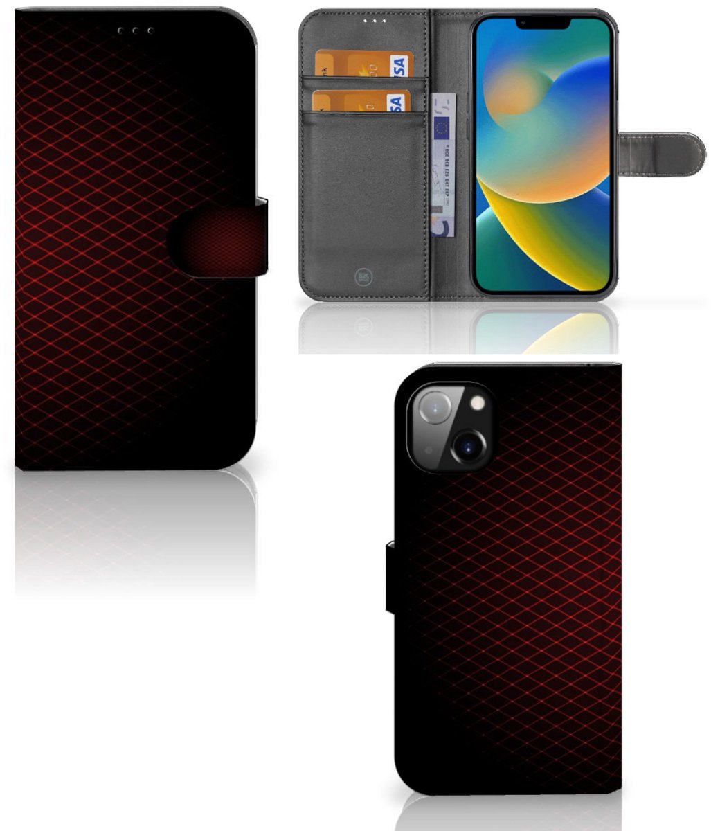 Boekhoesje voor iPhone 14 Plus Telefoon Hoesje Geruit Rood