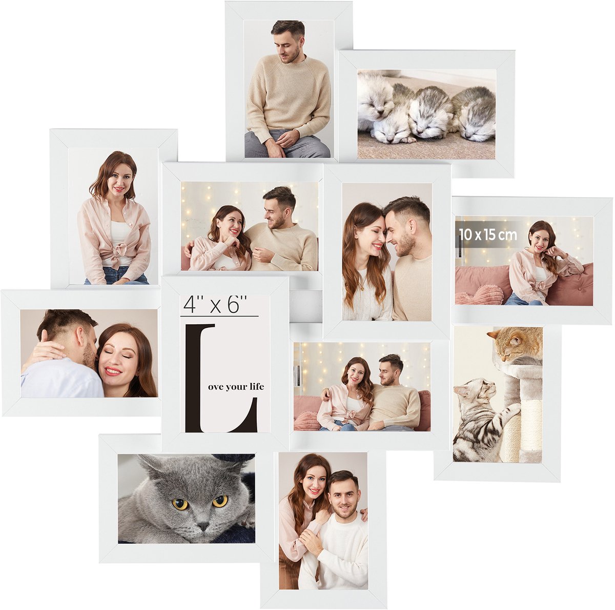 SONGMICS - Lijst - Fotolijst - 12 Lijsten voor 10 x 15 cm Foto's - Wanddecoratie Multi-frame