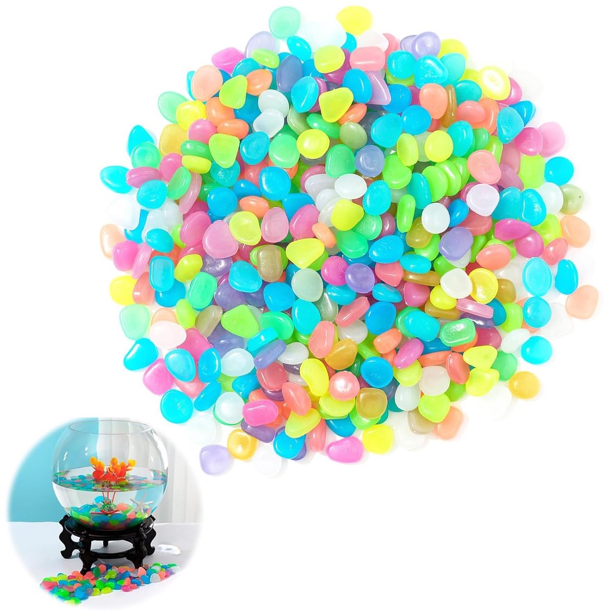 Decoratieve Luminous Pebbles voor Buiten, Tuin en Aquarium - 300 Stuks, Schitterende Effecten in het Donker, Meerkleurig en Kunstmatig