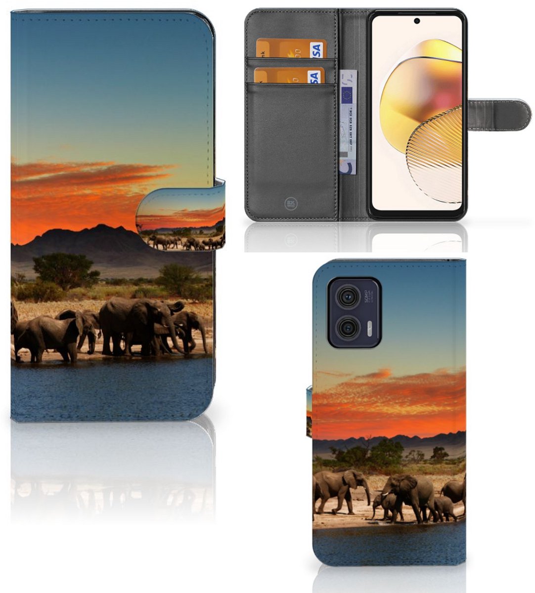 Motorola Moto G73 Telefoonhoesje met Pasjes Olifanten