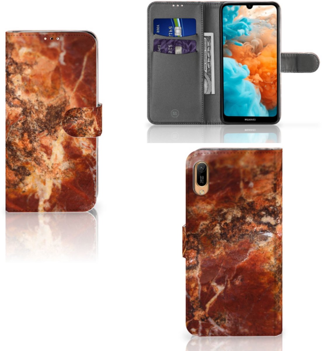 Huawei Y6 (2019) Bookcase Marmer Bruin