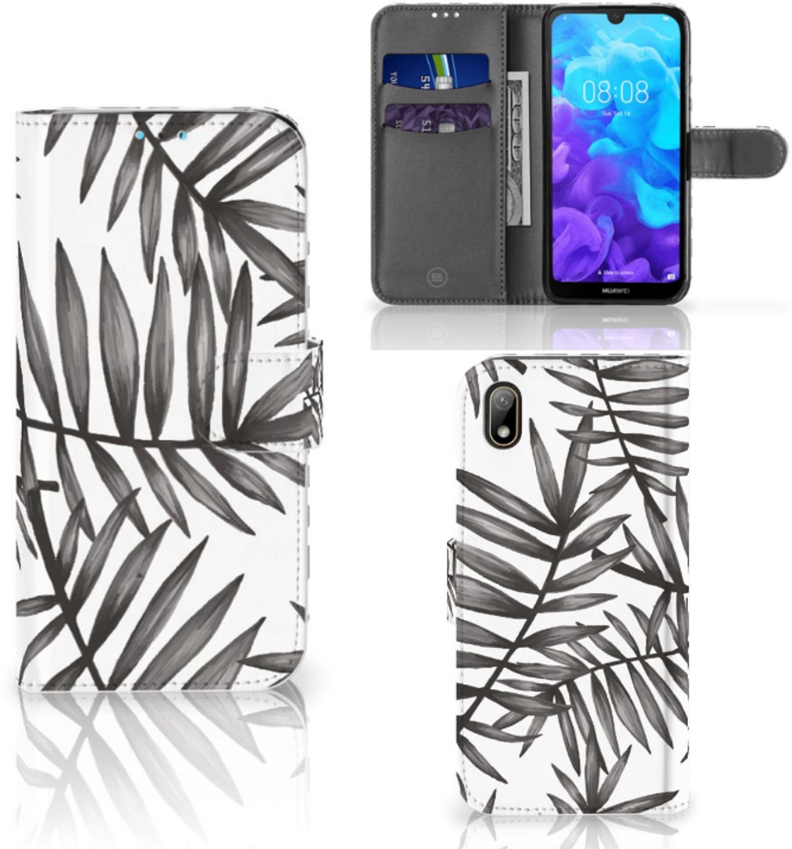 Huawei Y5 (2019) Hoesje Leaves Grey