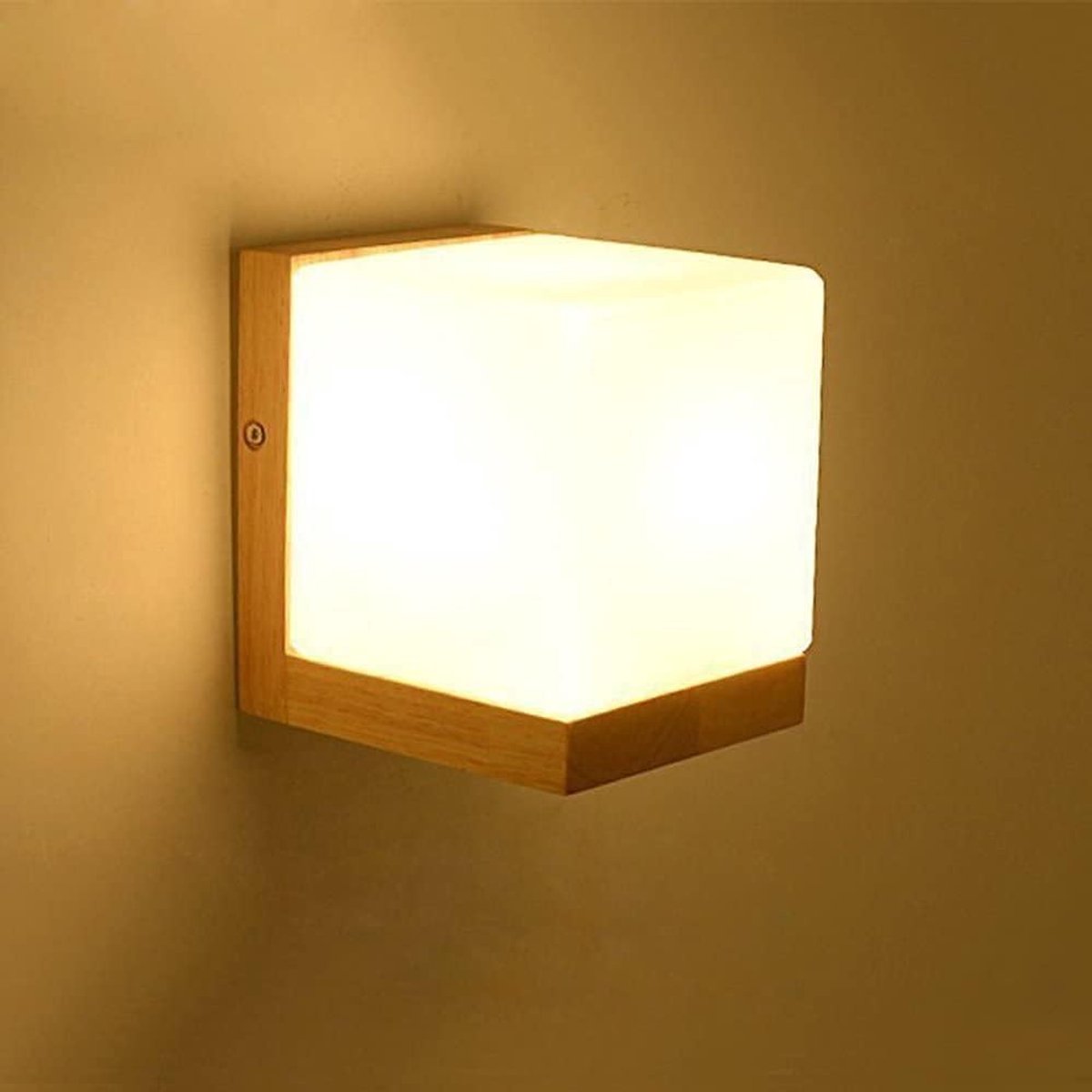 Wandlamp Glas Hout - Sfeerverlichting Binnen - Moderne Decoratie - Creatief Design - 14.7cm Hoogte - Wit Houtkleur