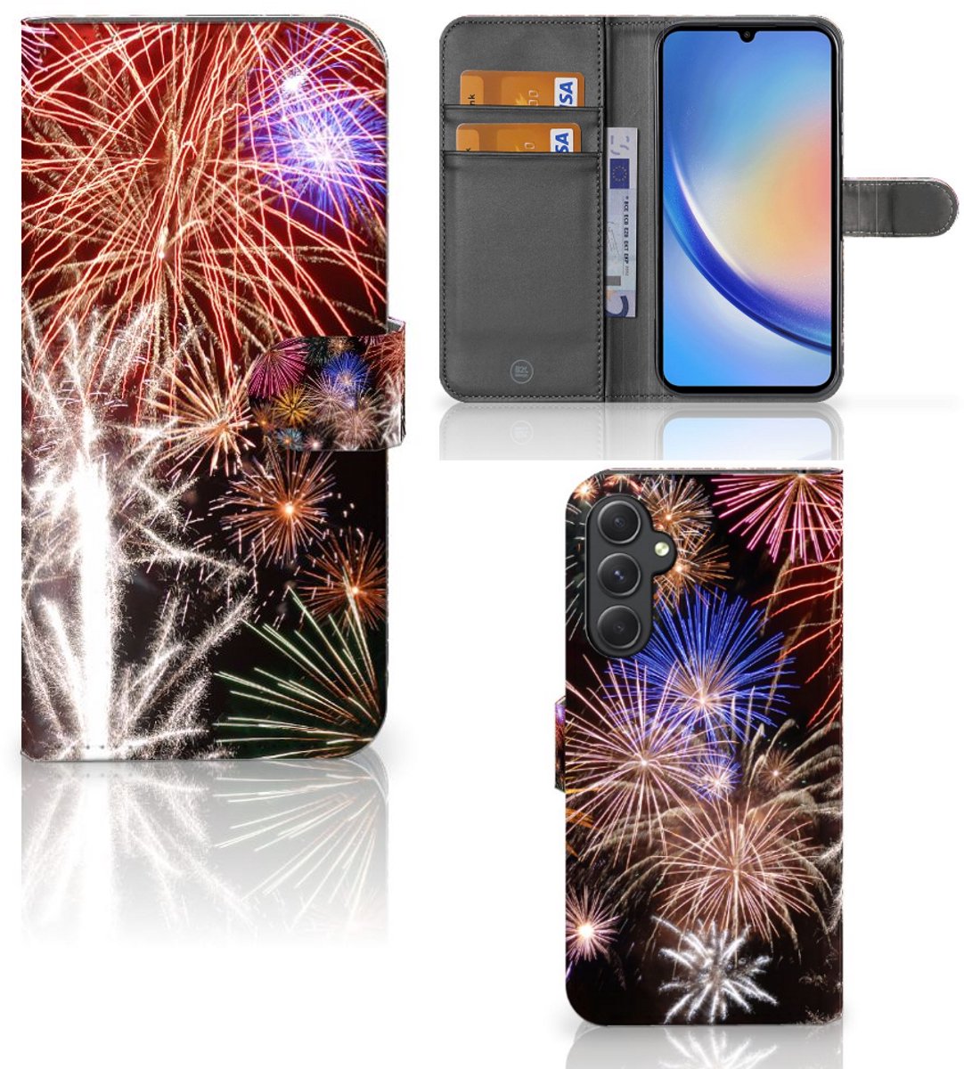Samsung Galaxy A24 4G Wallet Case met Pasjes Vuurwerk