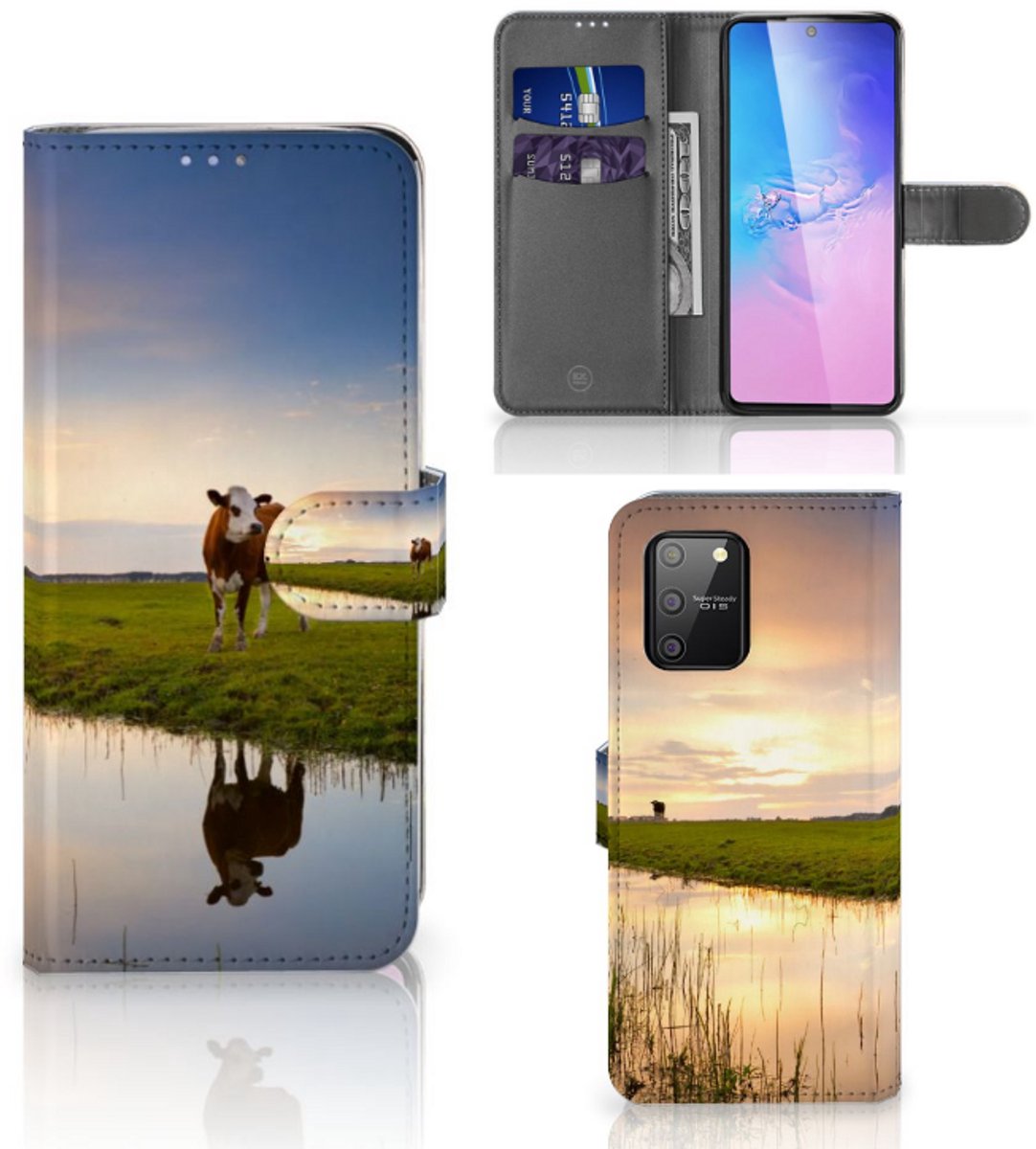 Book Case voor Samsung S10 Lite Telefoonhoesje met Pasjes Koe