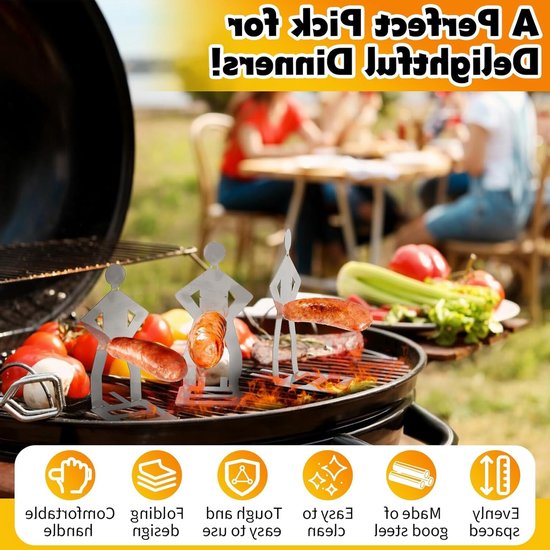 Leuke RVS Barbecue Worst Rekken - Grappige BBQ Vork voor Kamperen, Buiten Picknicks en Tuinfeesten, Perfecte Cadeaus voor Mannen — afbeelding 5