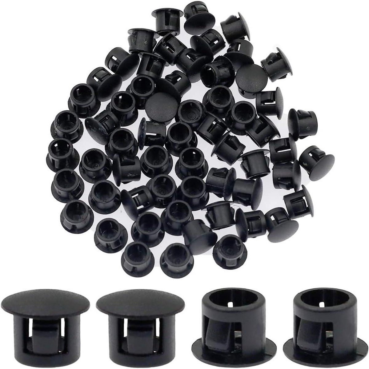 Gatpluggen Kunststof - Afsluitdoppen Buis - Gaten Afwerken - Snap In Vergrendeling - 8 mm - Zwart