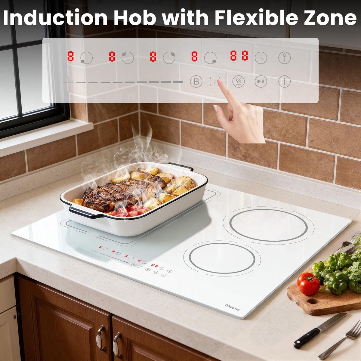 Inductiekookplaat 4 platen - Elektrische kookplaat - Snel koken - Flexibel en programmeerbaar - 60 cm - Wit
