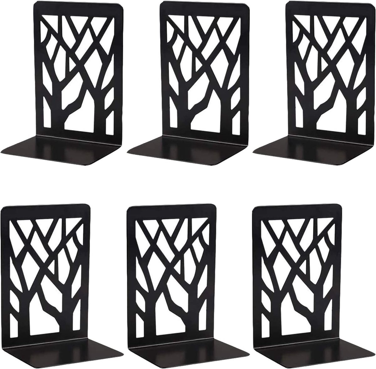 Decoratieve Boeksteunen - 3 Paar Metalen Boeksteunen met Boom Motief voor Keuken, Kantoor en Bibliotheek, Antislip Boekstandaard