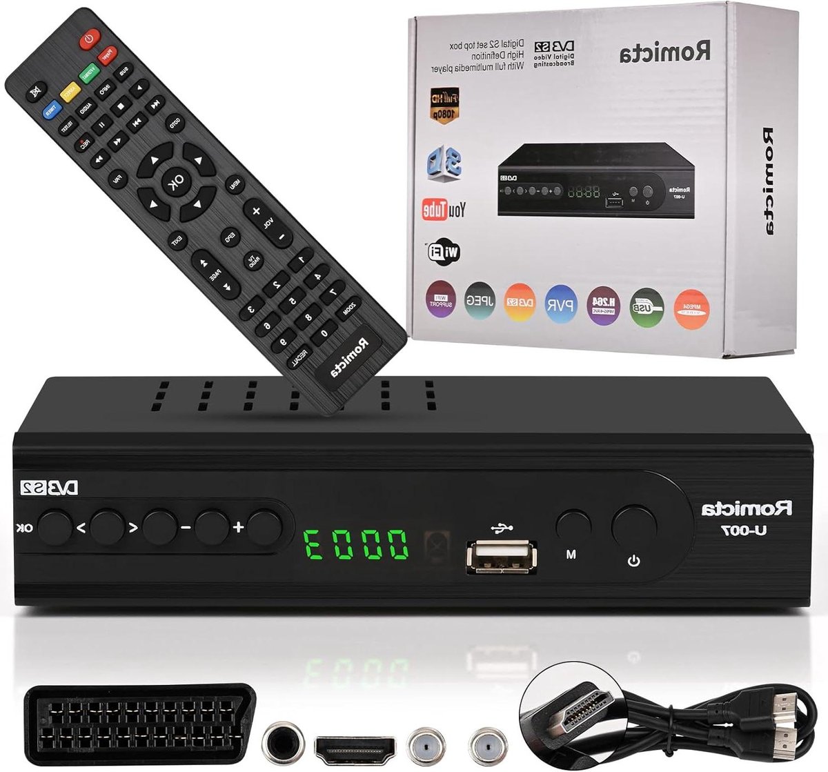 Satellietontvanger HD - Digitale Receiver - TV Kijken - Veelzijdige Aansluitingen - Compact Formaat - Zwart