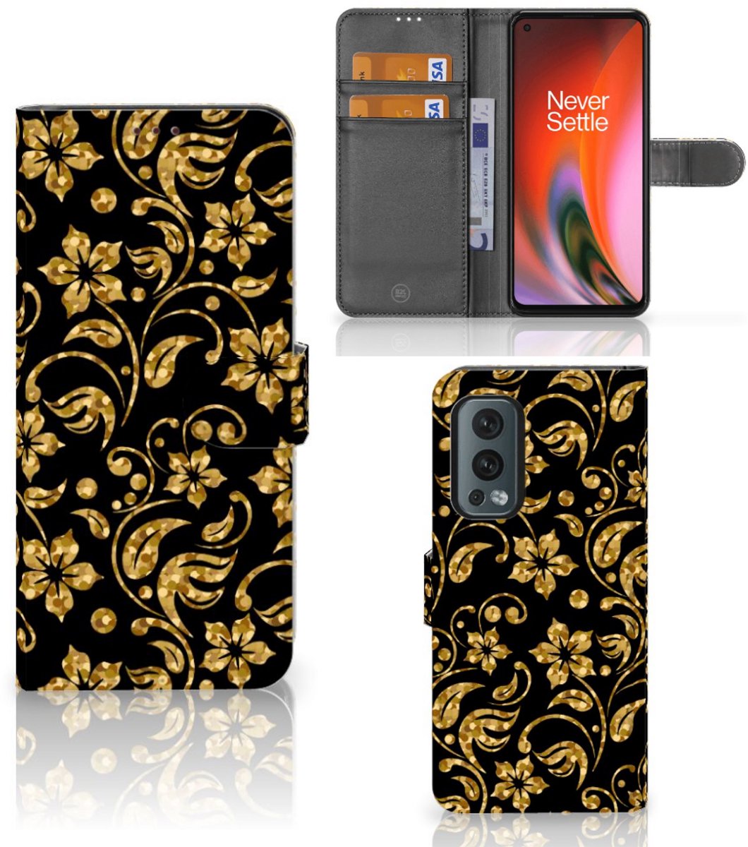 OnePlus Nord 2 5G Hoesje Gouden Bloemen