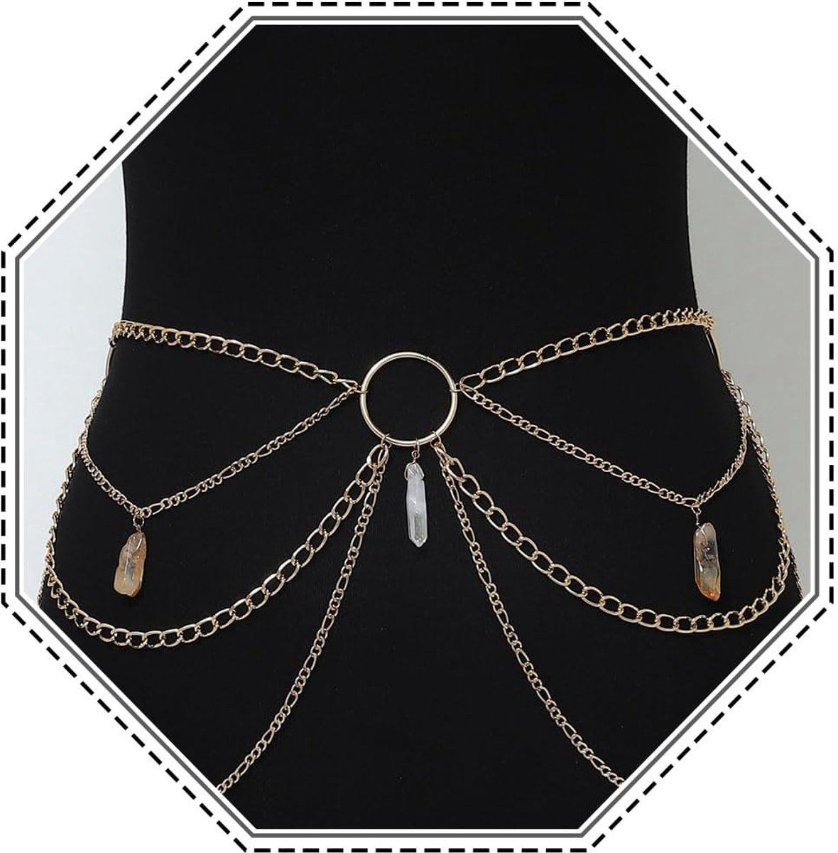 Cosensi - Layered Waist Necklace - Sexy Body Jewelry - Goud - Crystal Belly Necklace - Perfect voor Feestjes - Sieraden voor Vrouwen