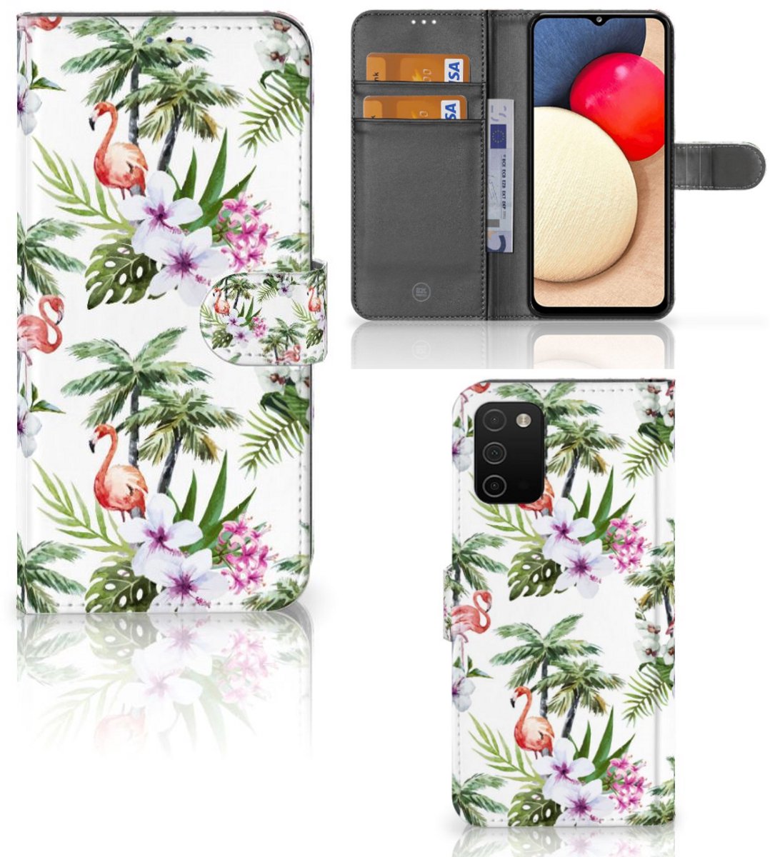 Samsung Galaxy A03s Telefoonhoesje met Pasjes Flamingo Palms