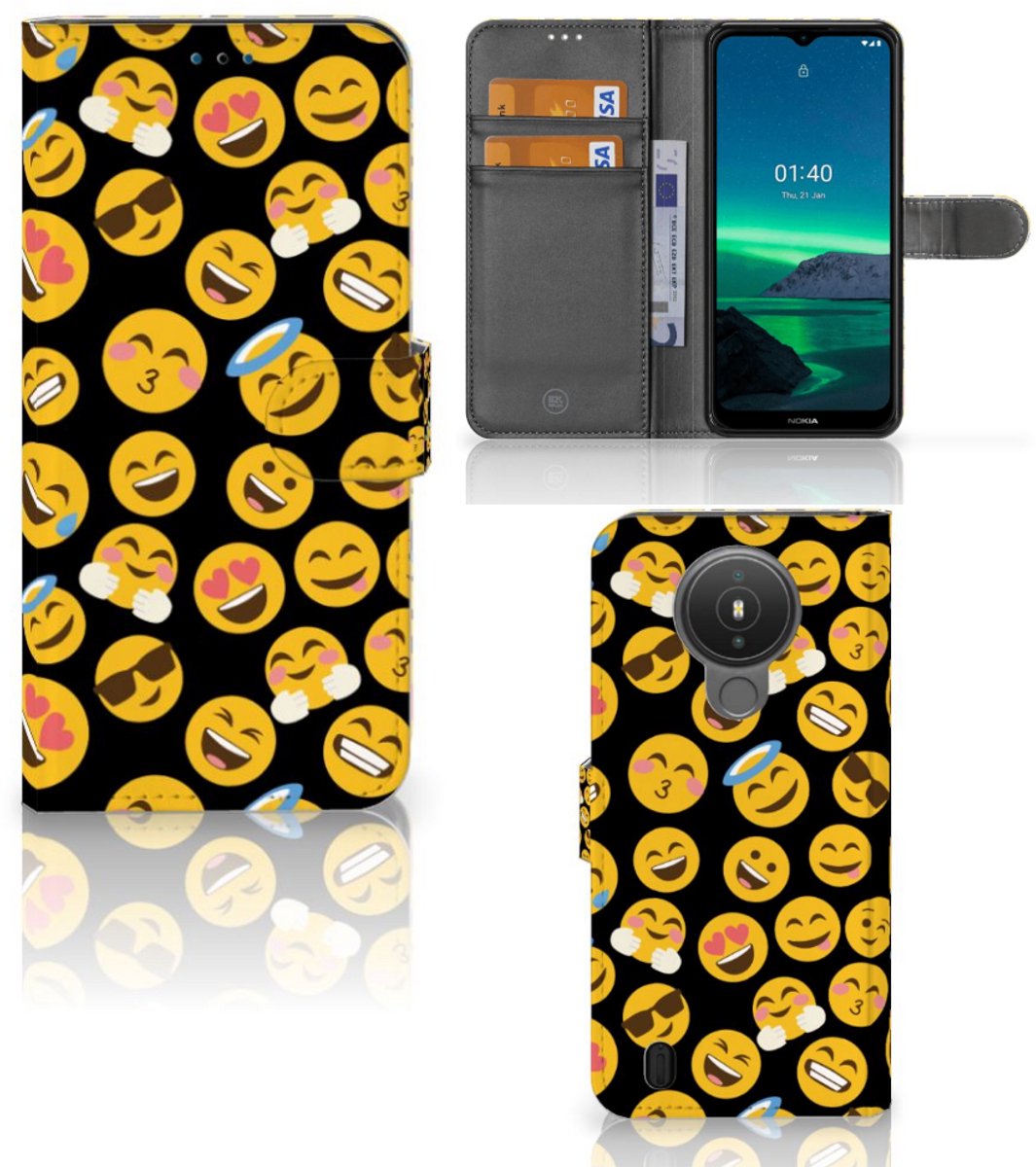 Boekhoesje voor Nokia 1.4 Telefoon Hoesje Emoji