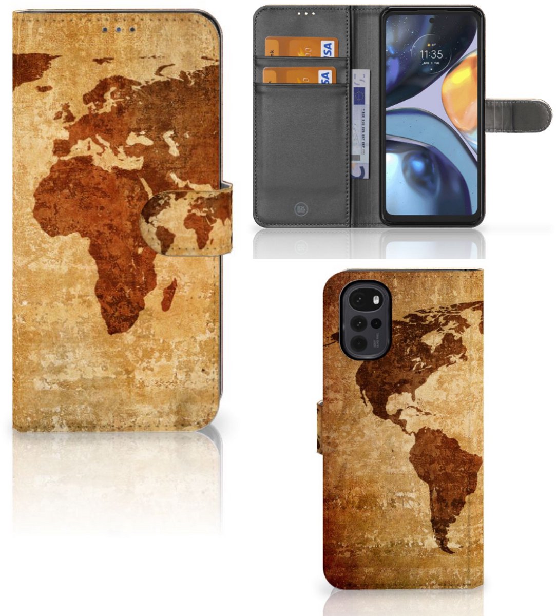 Motorola Moto G22 Flip Cover Wereldkaart