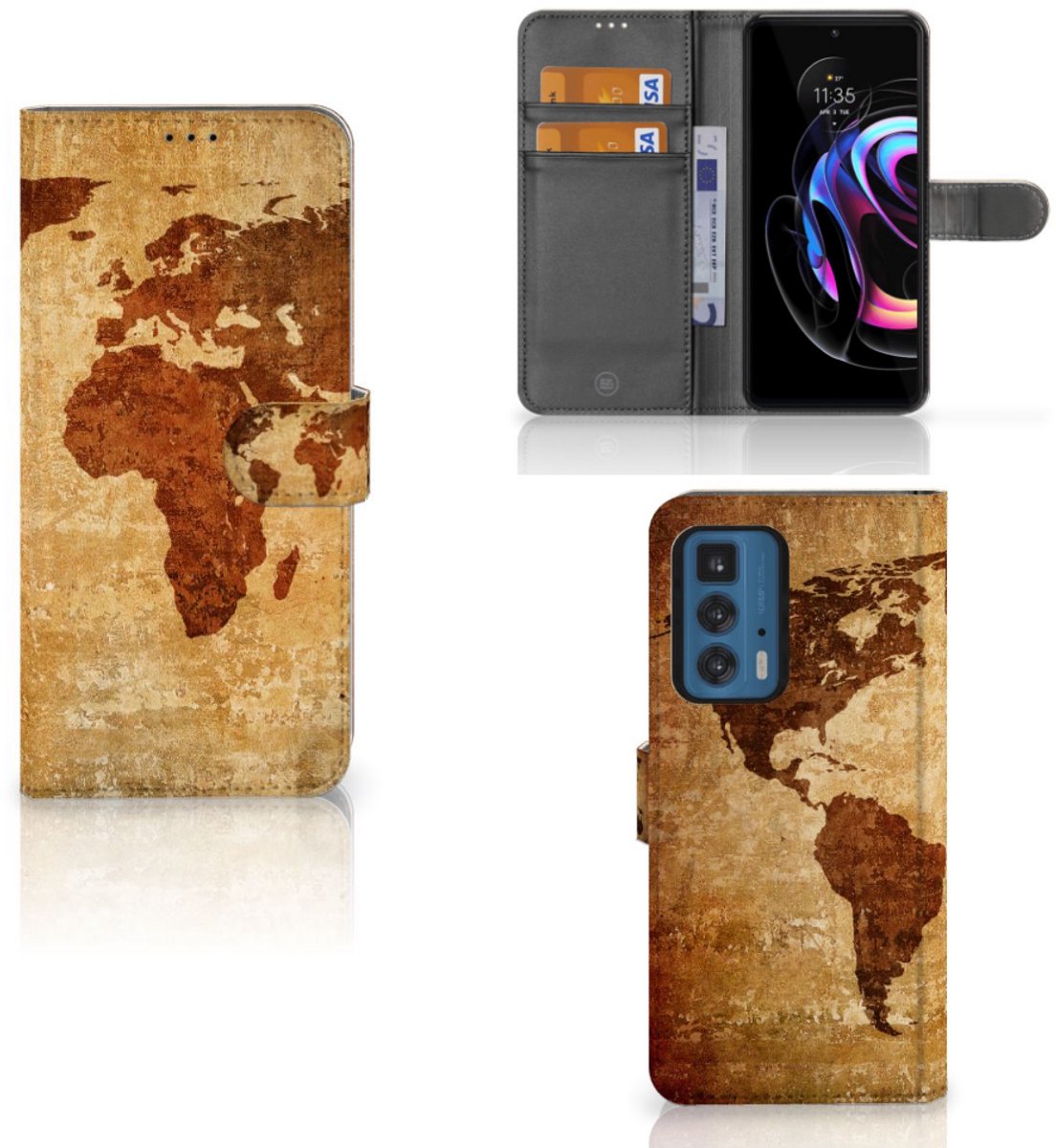 Motorola Edge 20 Pro Flip Cover Wereldkaart