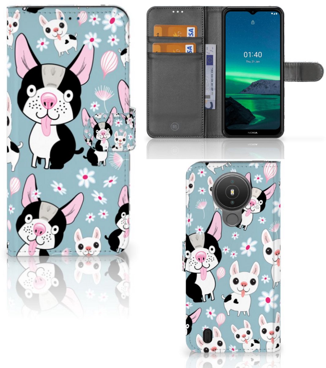 Boekhoesje voor Nokia 1.4 Telefoonhoesje met Pasjes Hondjes
