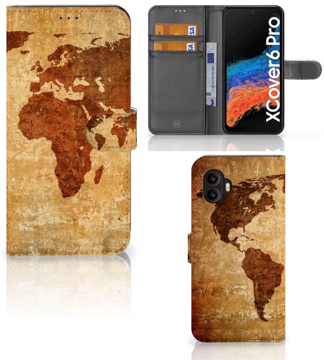 Samsung Galaxy Xcover 6 Pro Flip Cover Wereldkaart