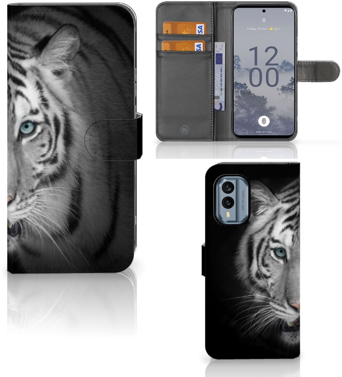 Nokia X30 Telefoonhoesje met Pasjes Tijger