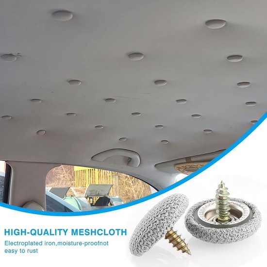Dakhemel Reparatie Set - Auto Hemel Repareren - Voertuig Interieur Herstellen - Universele Pasvorm - 90 Klinknagels - Grijs — afbeelding 3