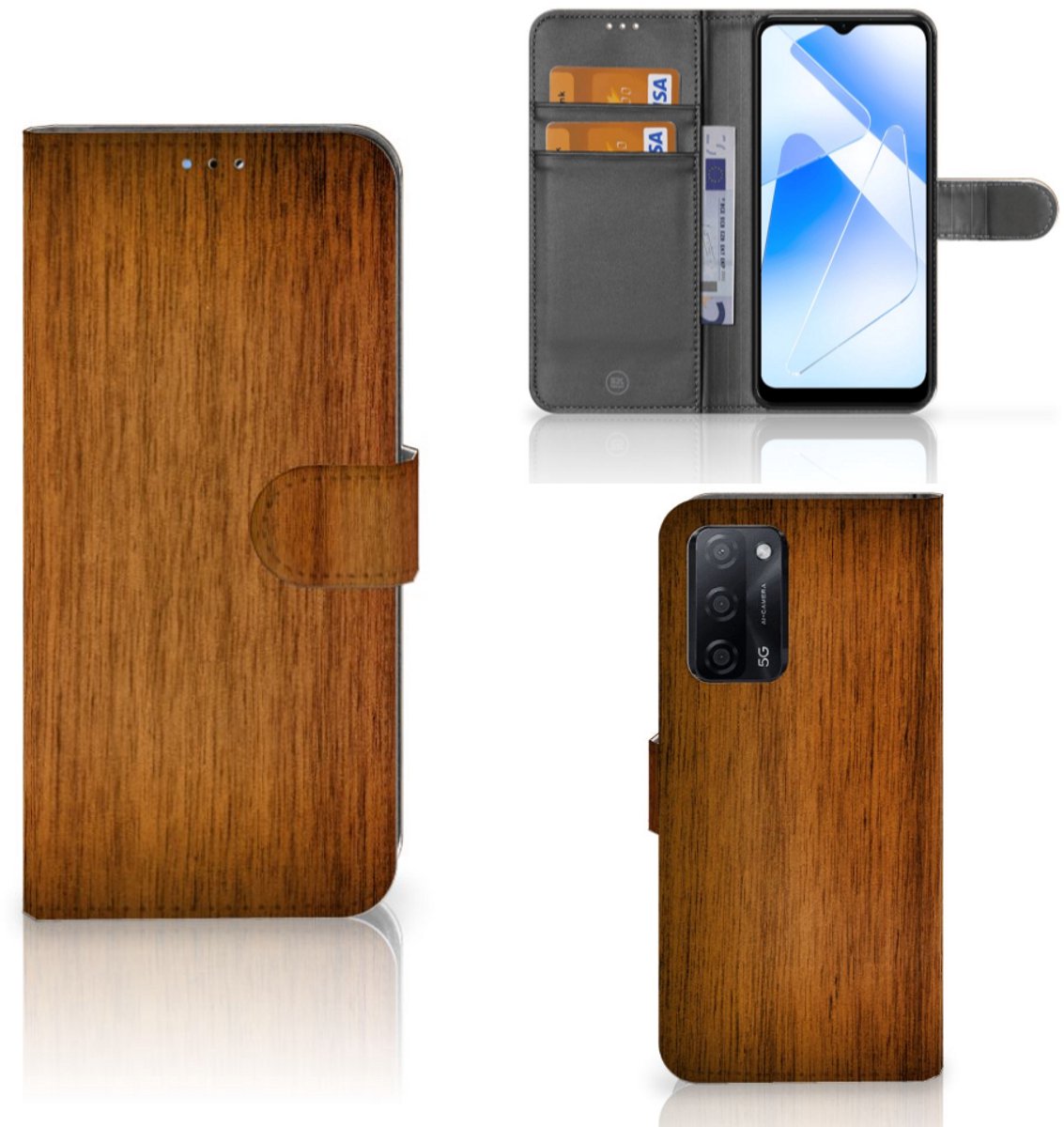 OPPO A16/A16s/A54s Book Style Case Donker Hout