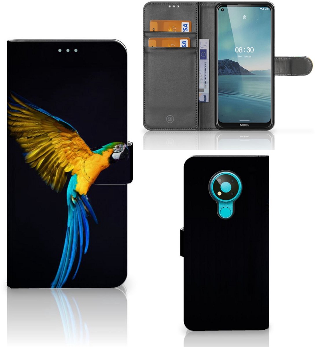 Nokia 3.4 Telefoonhoesje met Pasjes Papegaai