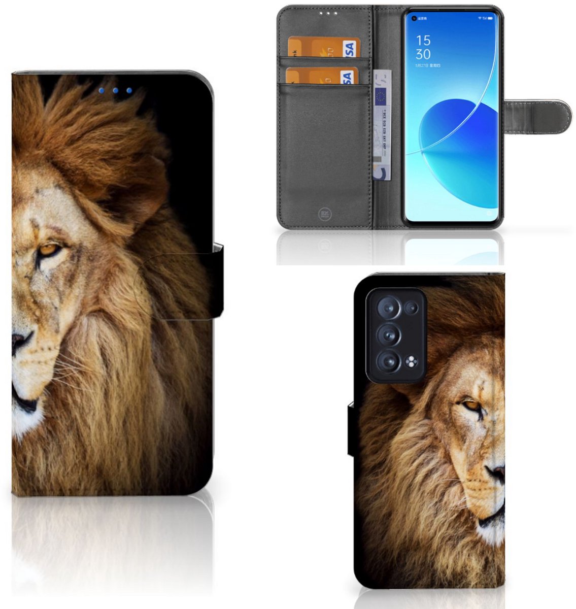 OPPO Reno 6 Pro Plus 5G Telefoonhoesje met Pasjes Leeuw