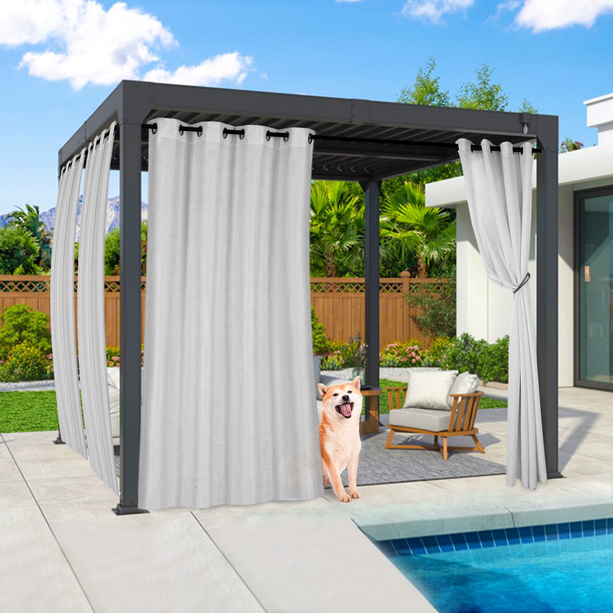 Qelus 2 Stuks Buitengordijn Waterdicht met Ringen & Lussen - Winddicht Vitrage - Outdoor Gordijn UV-Bescherming - Subtiele Privacy - 132x274cm - Grijs Grijs - 2 Stuks