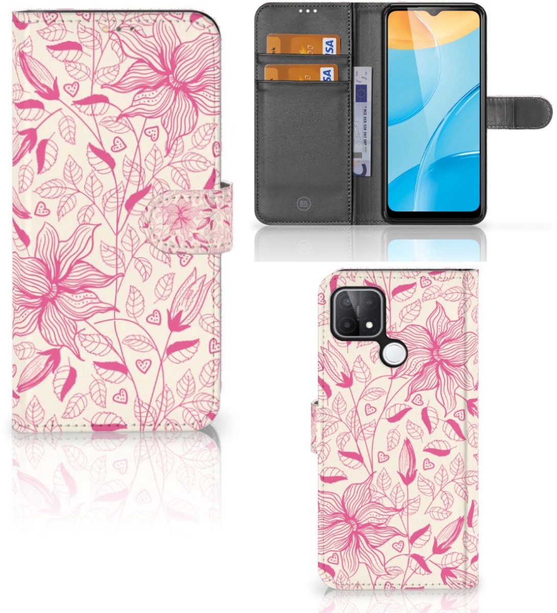 OPPO A15 Hoesje Pink Flowers