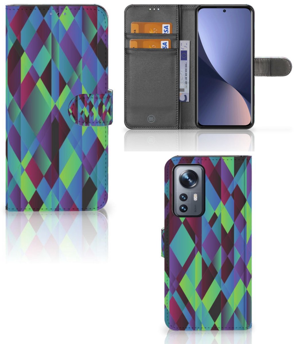 Xiaomi 12 Pro Book Case Abstract Green Blue