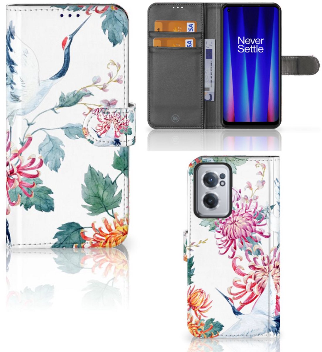 OnePlus Nord CE 2 Telefoonhoesje met Pasjes Bird Flowers