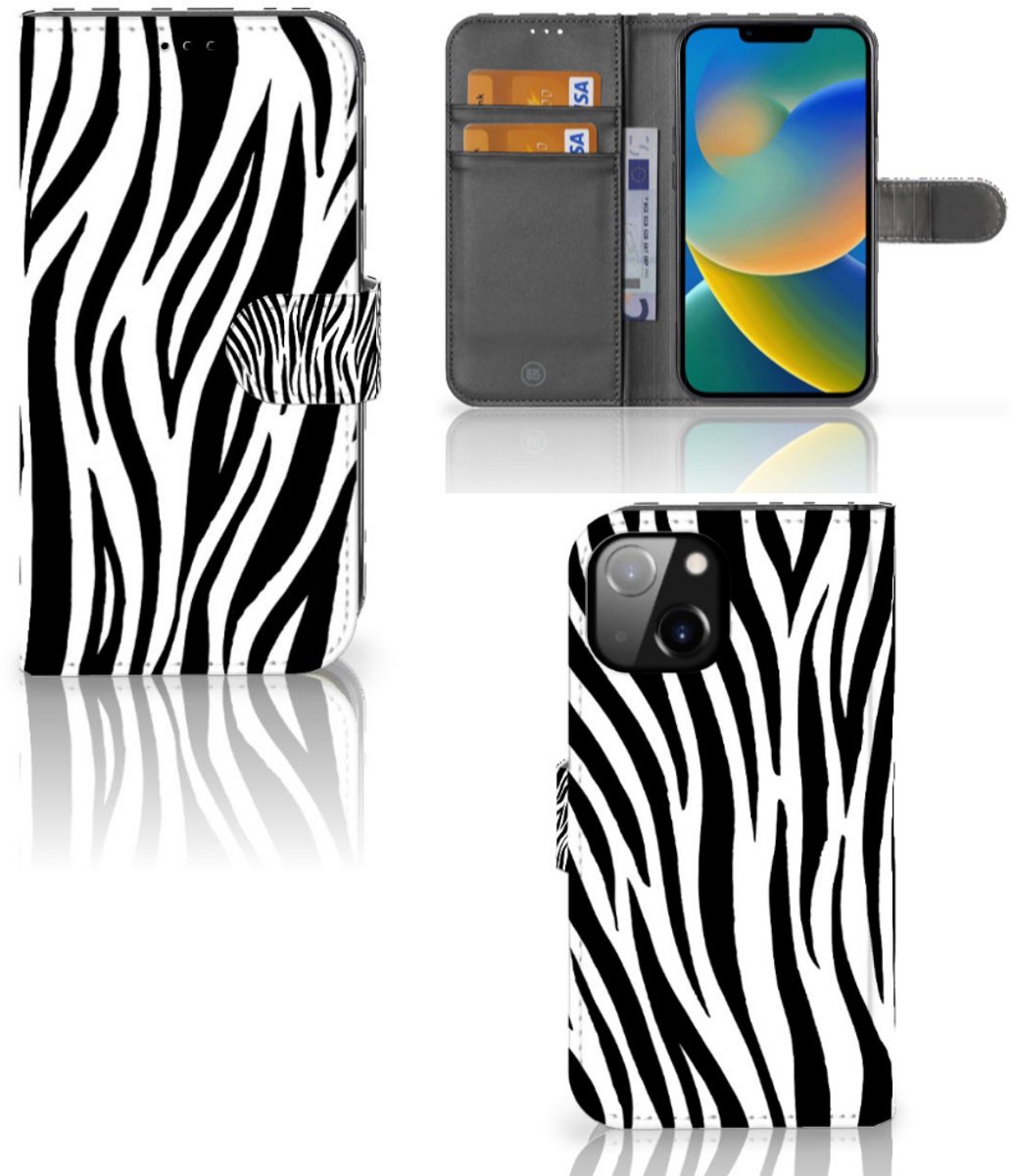 Apple iPhone 14 Telefoonhoesje met Pasjes Zebra