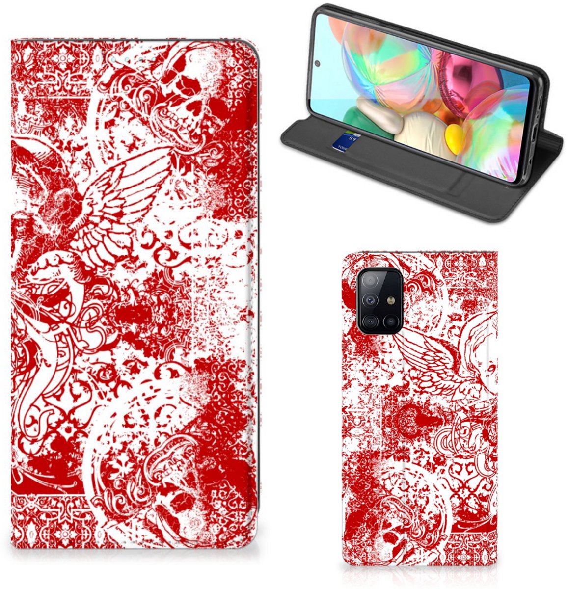 Mobiel BookCase Samsung Galaxy A71 Angel Skull Rood