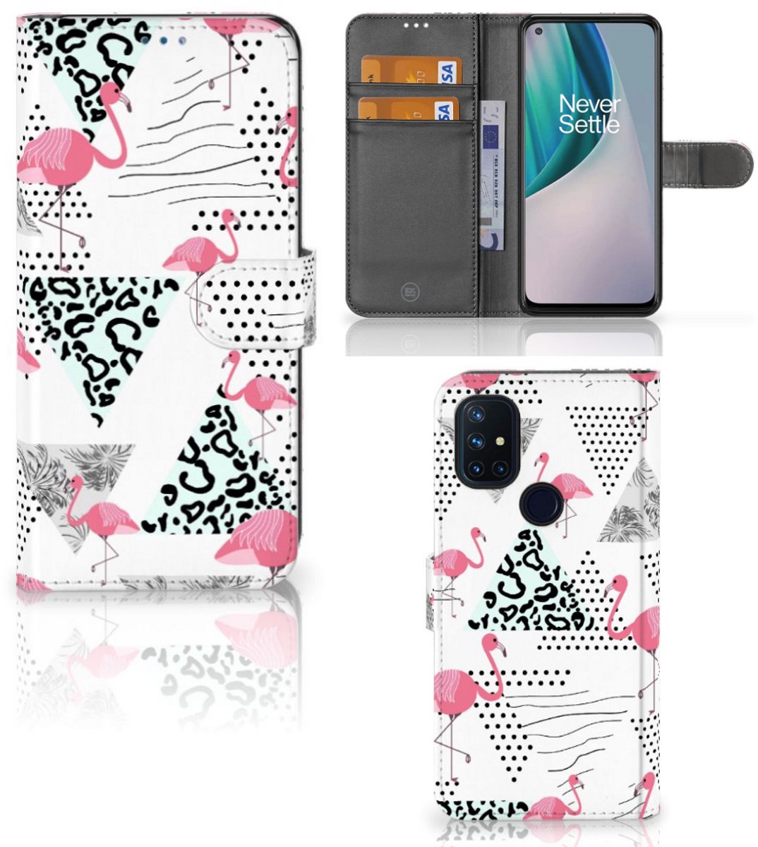 OnePlus Nord N10 Telefoonhoesje met Pasjes Flamingo Triangle
