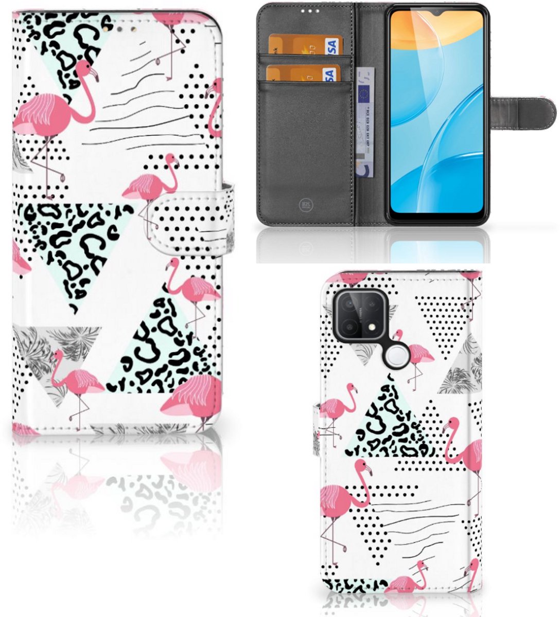 OPPO A15 Telefoonhoesje met Pasjes Flamingo Triangle