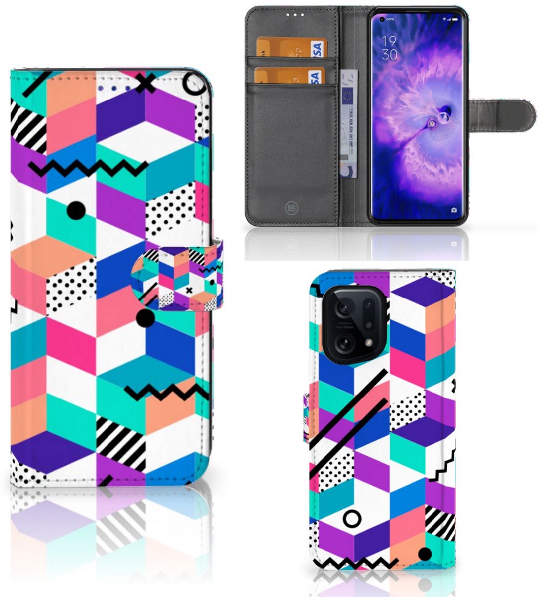 OPPO Find X5 Book Case Blokken Kleurrijk