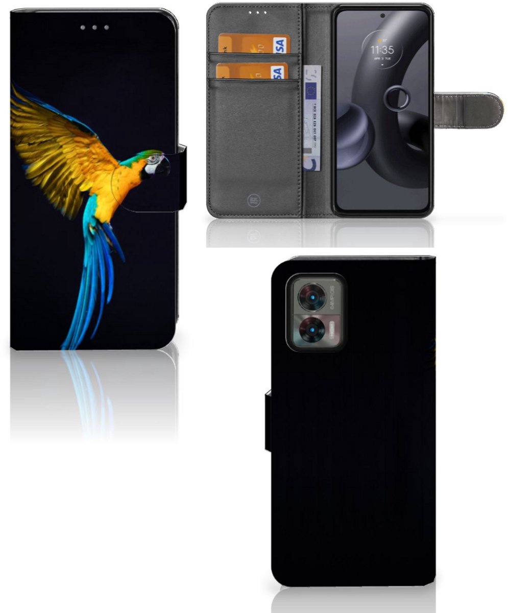 Motorola Edge 30 Neo Telefoonhoesje met Pasjes Papegaai
