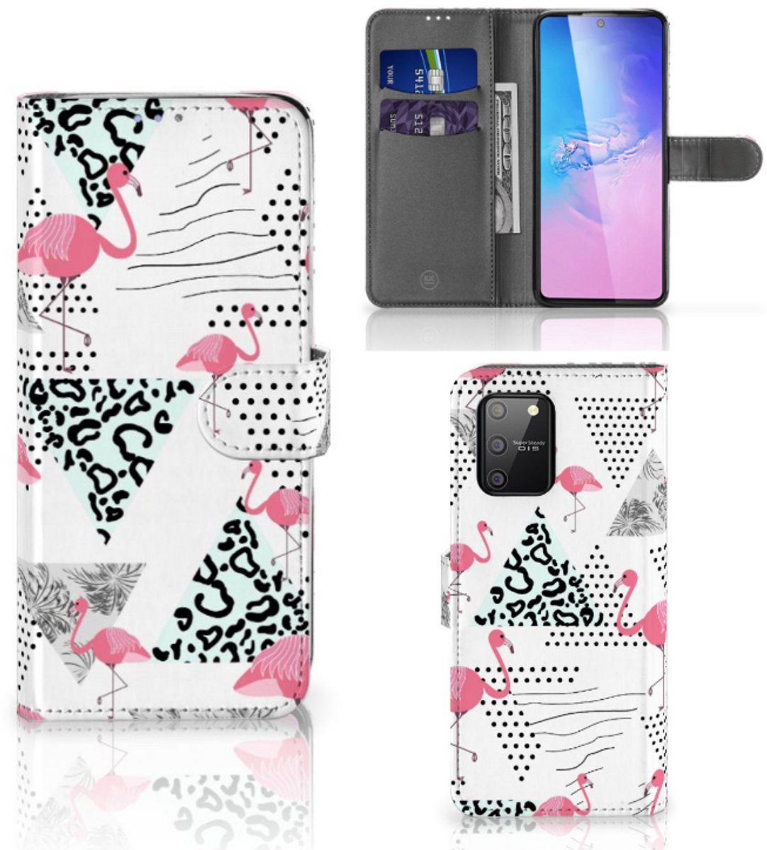 Samsung S10 Lite Telefoonhoesje met Pasjes Flamingo Triangle