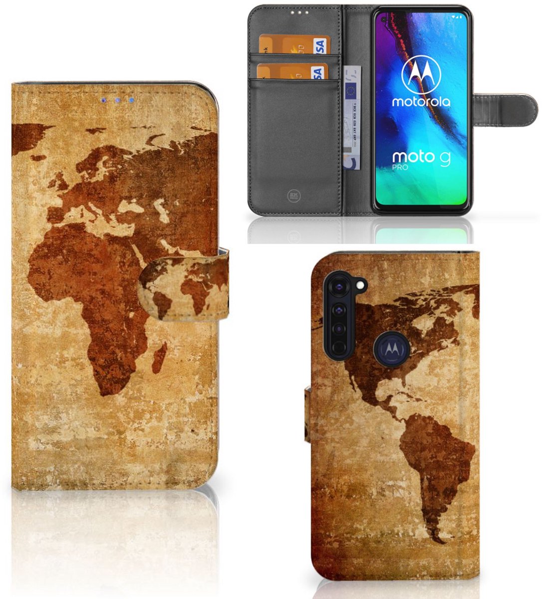 Book Case voor Motorola Moto G Pro Flip Cover Wereldkaart