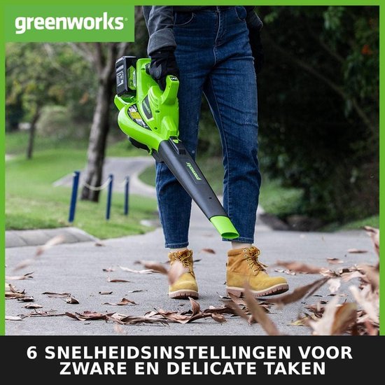 Greenworks GD24X2BV Accu Bladblazer en Zuiger met Schouderriem, Borstelloze Motor, 322 km/u, 9 m³/min, 45L Opvangzak ZONDER Twee van 24V (48V Equivalent) Accu’s & Lader — afbeelding 5