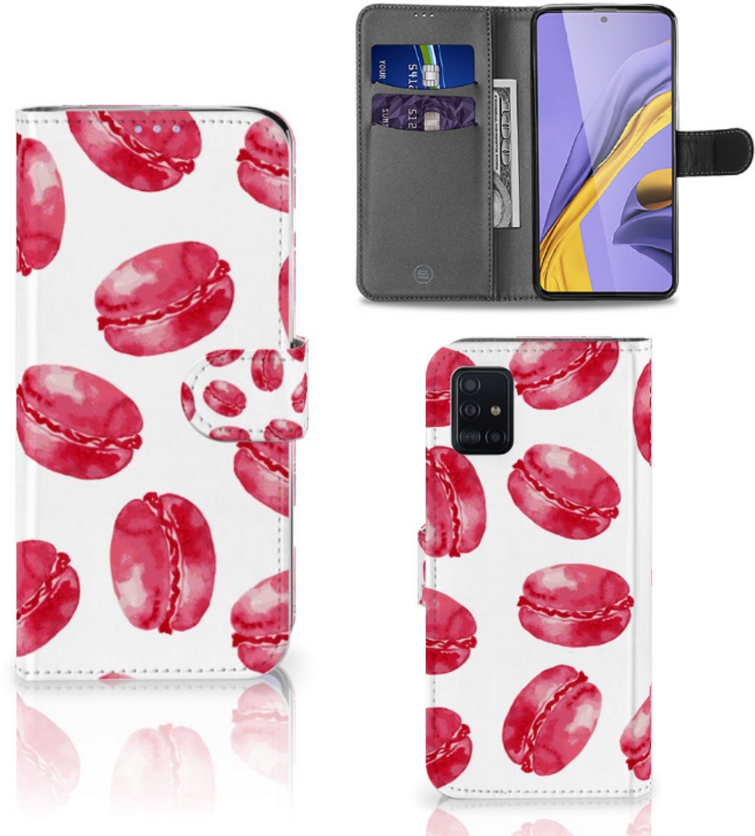 Samsung Galaxy A51 Book Cover Pink Macarons