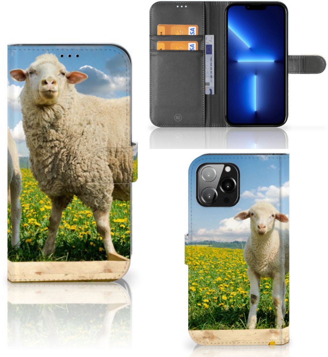 iPhone 13 Pro Max Telefoonhoesje met Pasjes Schaap en Lammetje