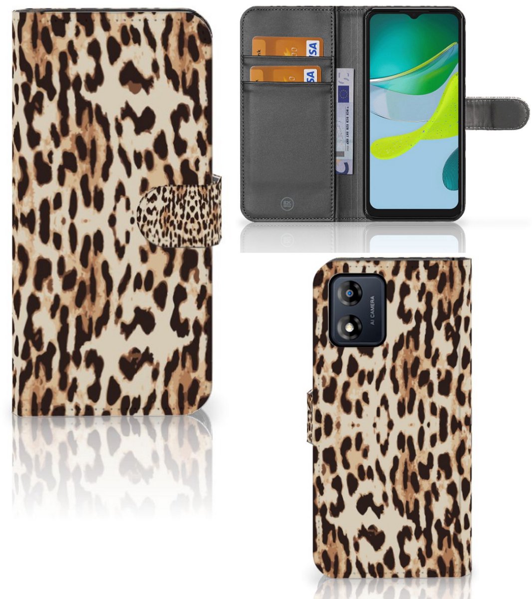 Motorola Moto E13 4G Telefoonhoesje met Pasjes Leopard