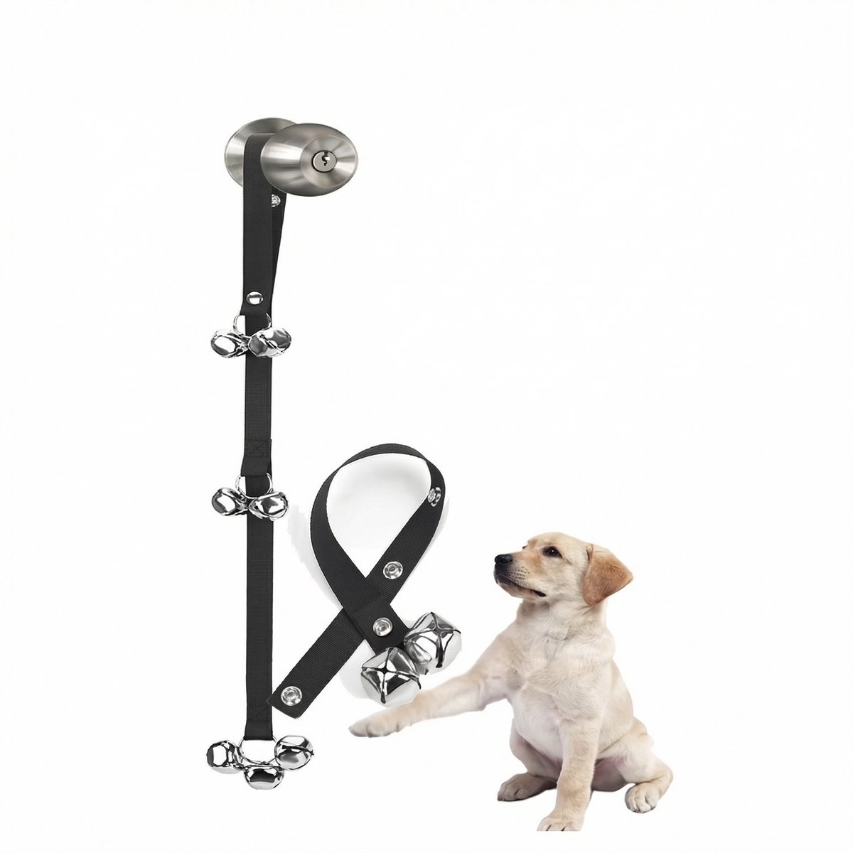 JustValue Honden Deurbel - 70 t/m 80 CM Verstelbaar - Hondenbel voor Deur - Intelligentie Training - Hondentraining - Zwart