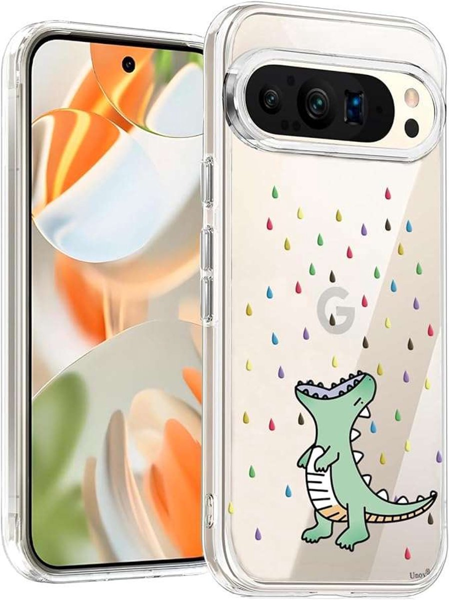 Unov - Telefoonhoes - Tpu - Regenboog Dinosaurus - Geschikt voor Google Pixel 9 Pro XL